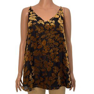 Ann Taylor Loft Velvet Gold Leaf Texture Lined Tank Top Women’s Large
